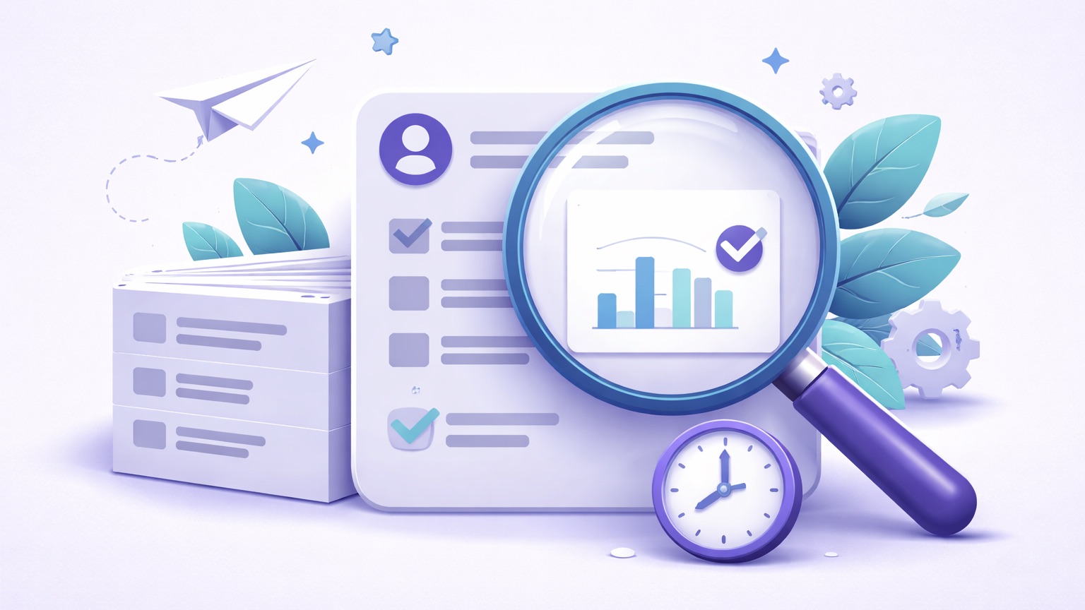 Buffer review — a magnifying glass examining a simple publishing queue and schedule