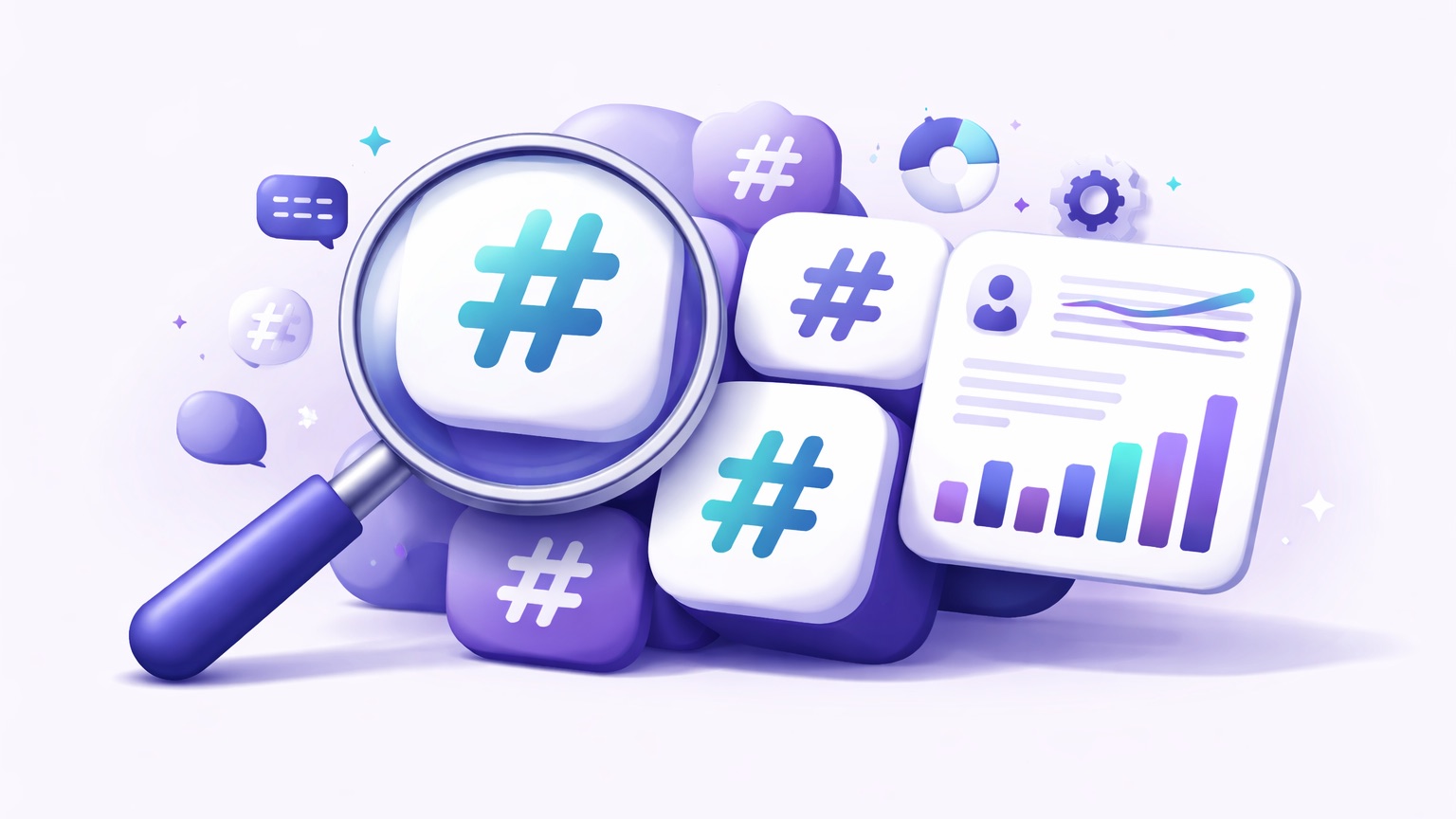 Flick review β a magnifying glass examining hashtag tiles and Instagram performance data