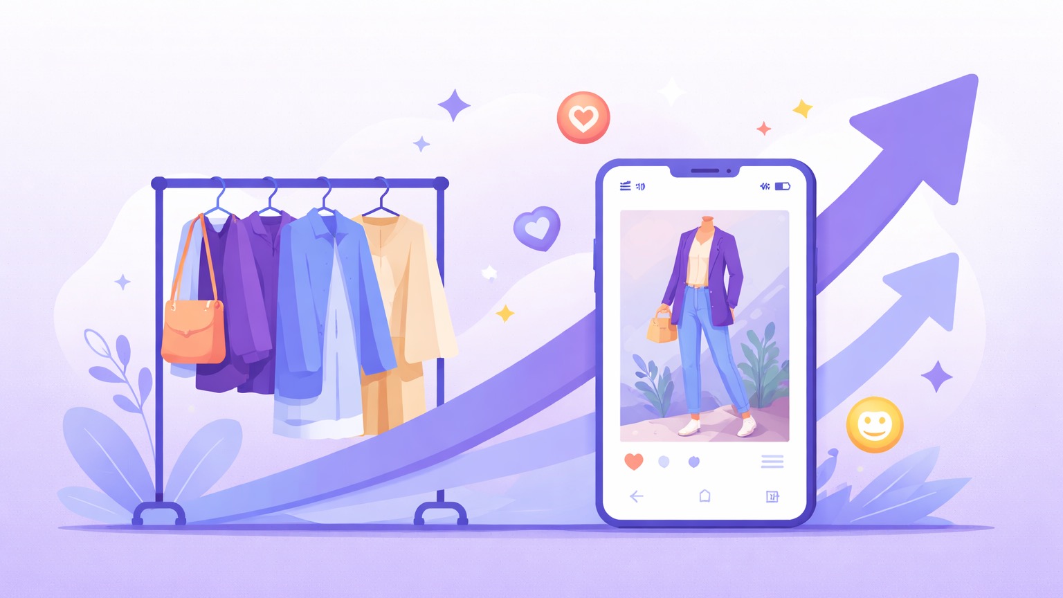 How fashion creators grow on Instagram β a clothing rack, an outfit post and a rising growth arrow