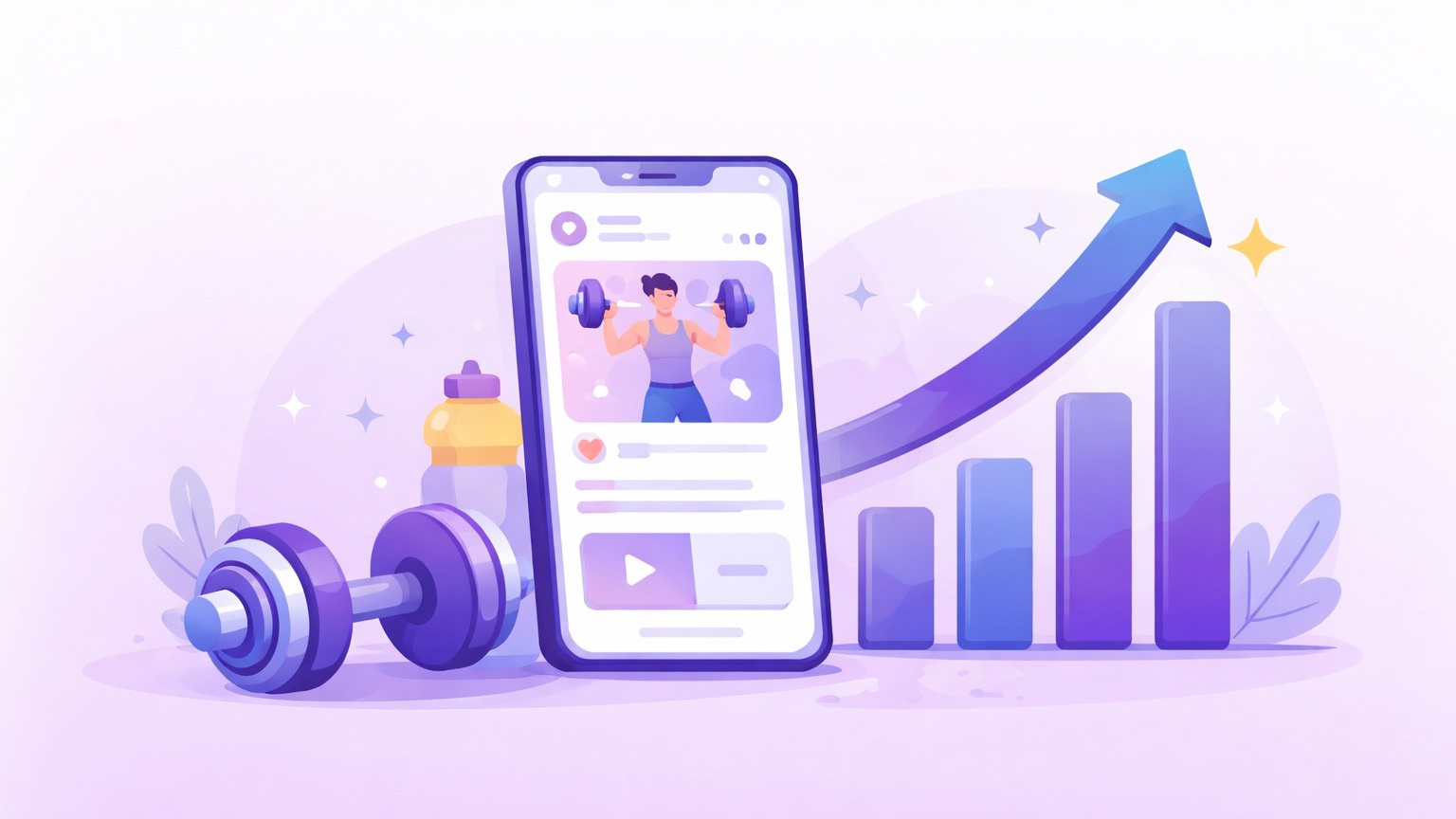 How fitness coaches grow on Instagram — a dumbbell, a workout post and a rising growth chart