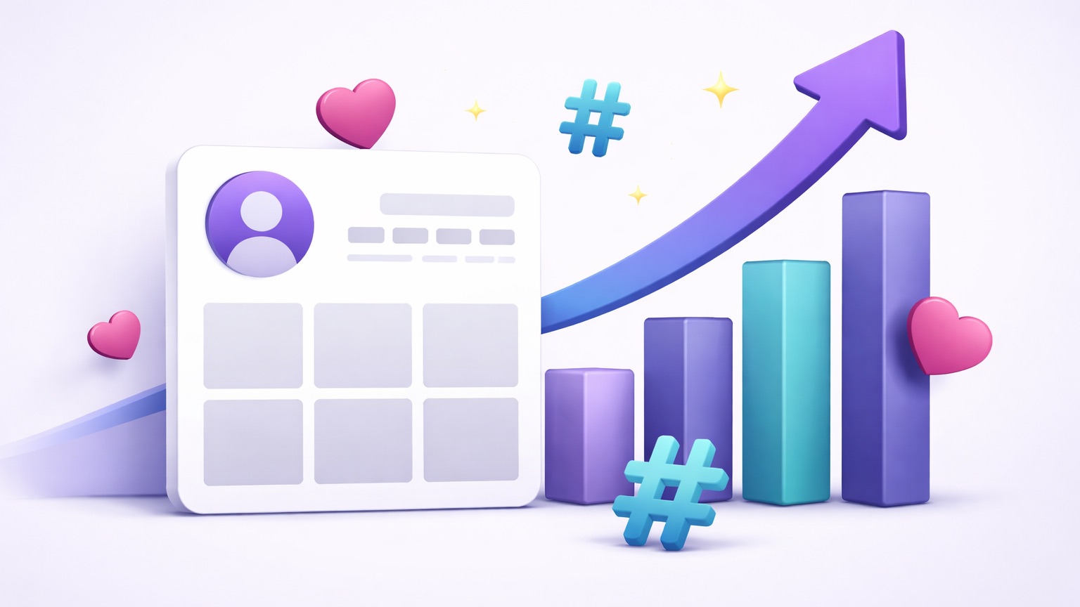 Illustration of an Instagram profile growing with more followers, likes and reach