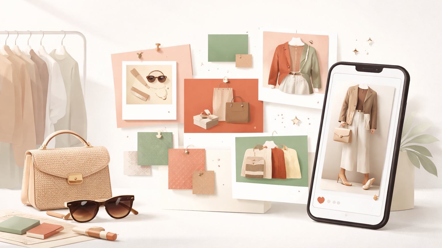 Instagram content ideas for fashion — a mood board of outfit, flat-lay and haul post ideas