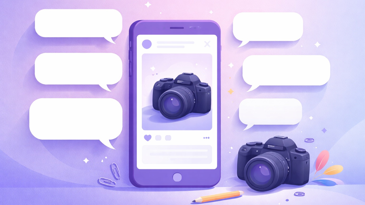 Photographer Instagram captions — a photo post with several caption options and a camera