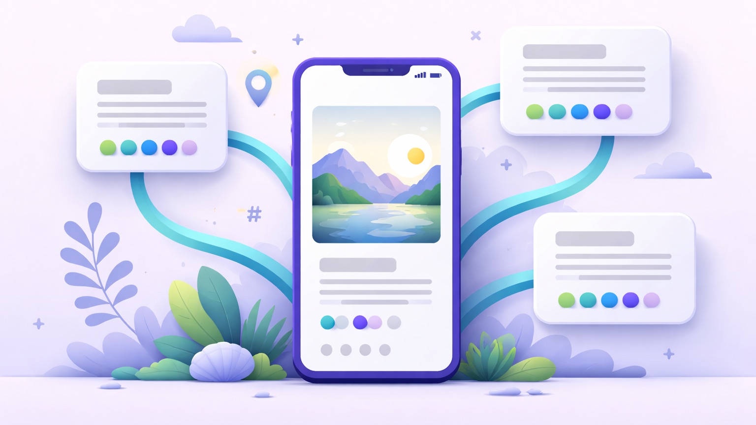 Travel Instagram captions — a travel landscape post with several caption options and tone chips