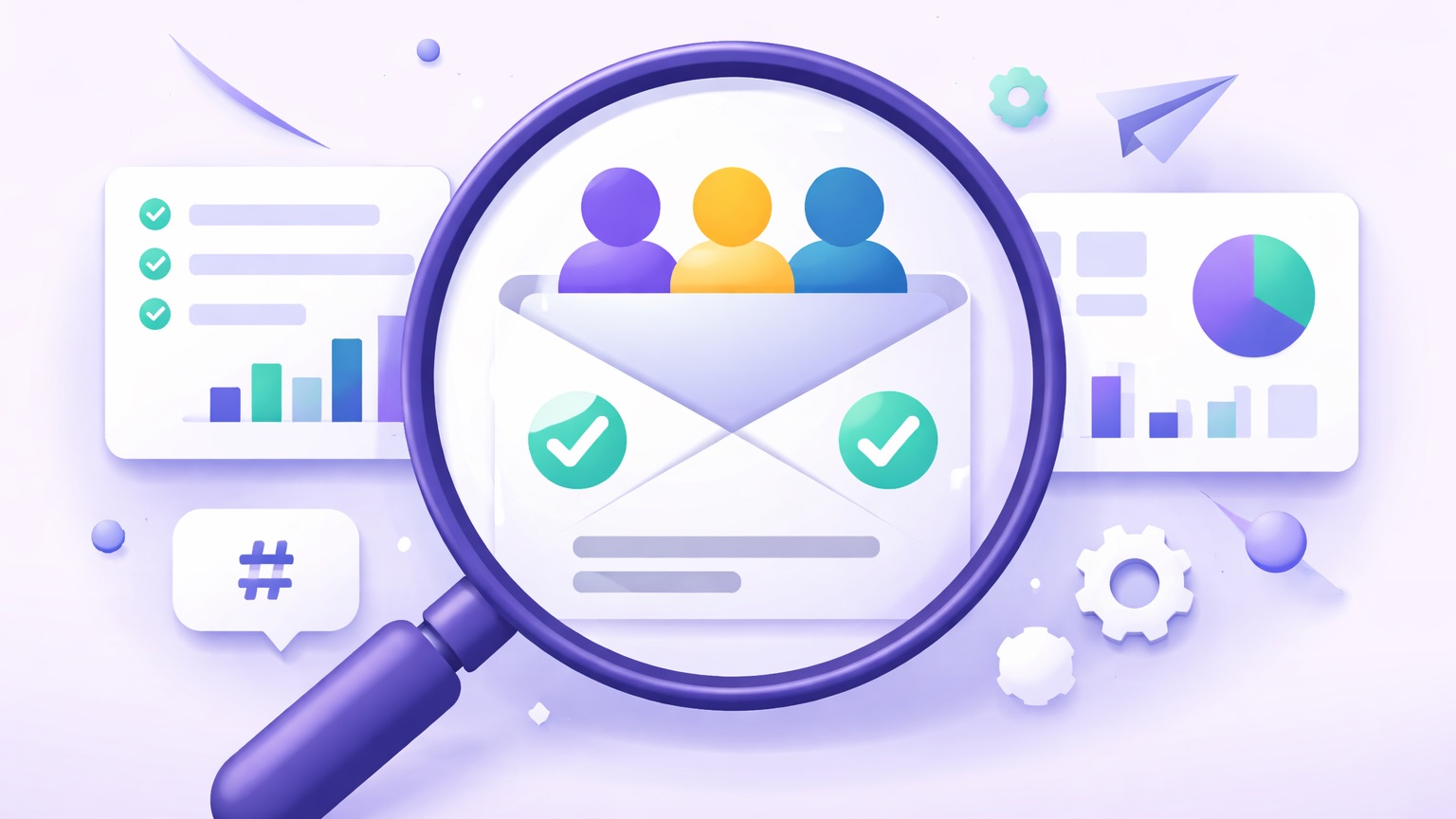 Vista Social review — a magnifying glass examining a team workspace with inbox and approvals